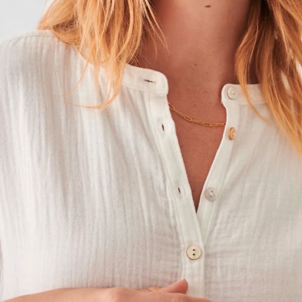 Faherty Dream Cotton Gauze Desmond Top White Sz Small - Picture 3 of 11